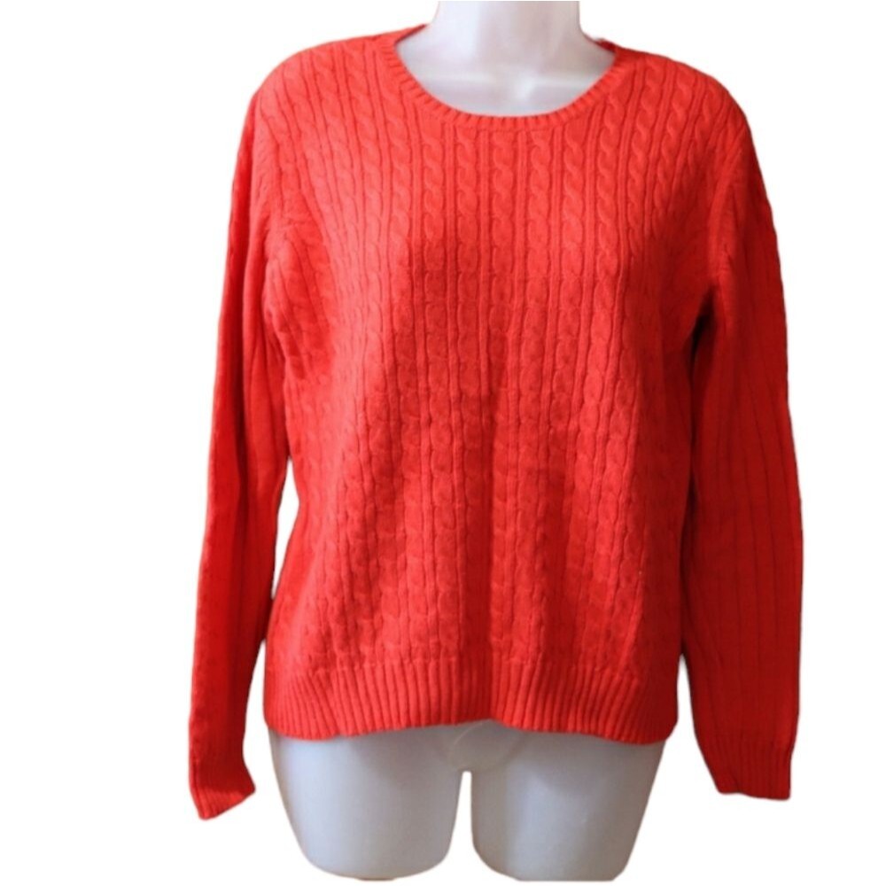 Villager Petite Small 100% Cotton Red Cable Knit Sweater Scoop Neck Pullover